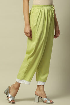 Lime Green Rayon Slub Straight Palazzo image number 3