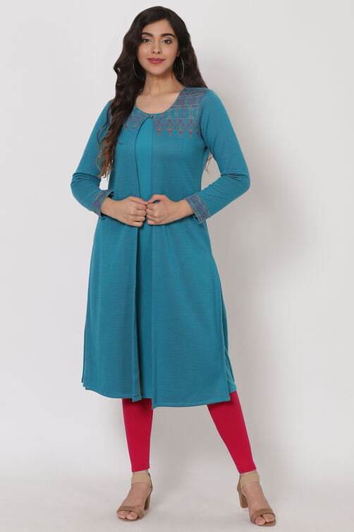 Turquise Poly Cotton Jacquard Shrug image number 0