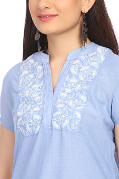 Light-Blue Chambray A-Line Kurta image number 1
