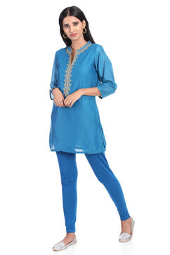 Teal Blue Straight Poly Cotton Indie Top image number 3