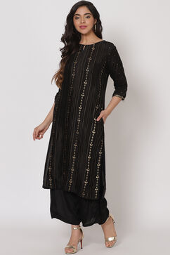 Black Viscose Straight Kurta image number 2