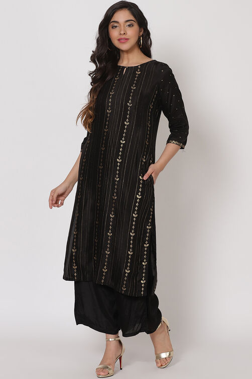 Black Viscose Straight Kurta image number 2