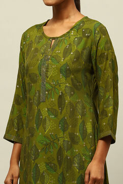 Green Printed Straight Suit Set image number 1