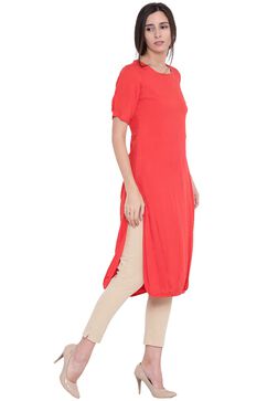 Red Viscose Straight Kurta image number 2
