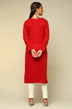 Red Acrylic Straight Kurta image number 3