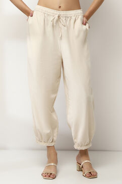 Ivory Cotton Blend Solid Pants image number 5