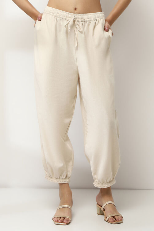 Ivory Cotton Blend Solid Pants image number 5