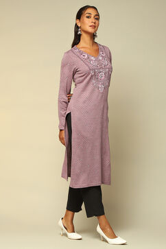 Mauve Acrylic Straight Kurta image number 4