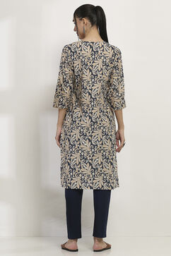 Blue Cotton Straight Kurta image number 3