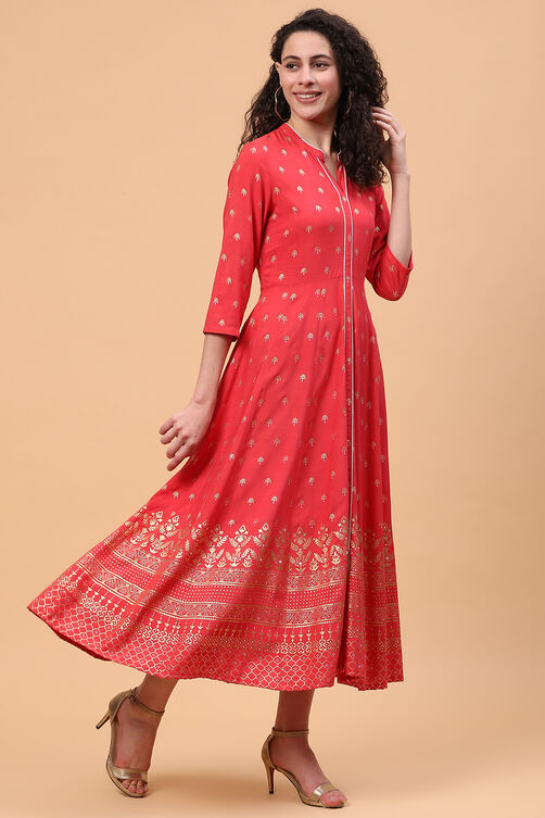 Coral Viscose Rayon Kalidar Dress image number 3