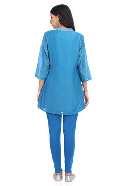 Teal Blue Straight Poly Cotton Indie Top image number 5