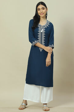 Indigo LIVA Straight Kurta image number 5