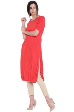 Red Viscose Straight Kurta image number 3