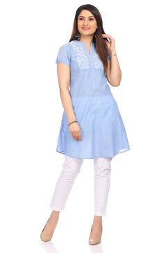 Light-Blue Chambray A-Line Kurta image number 0