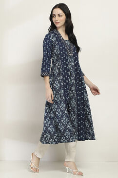 Indigo Cotton A-Line Kurta image number 4