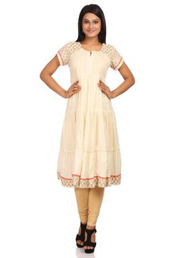Off White Anarkali Cotton Kurta image number 0