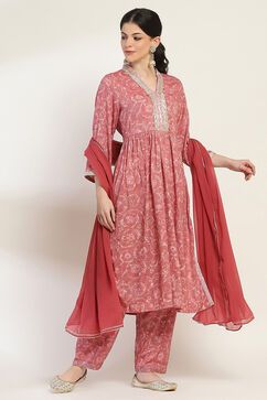 Pink Printed Gathered Suit Set image number 5