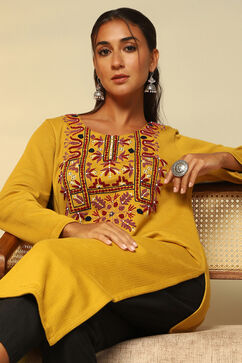 Mustard Acrylic Straight Kurta image number 6