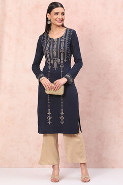 Blue Acrylic Straight Kurta image number 5