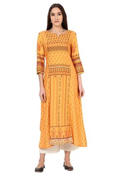 Yellow A-Line Viscose Rayon Kurta image number 0