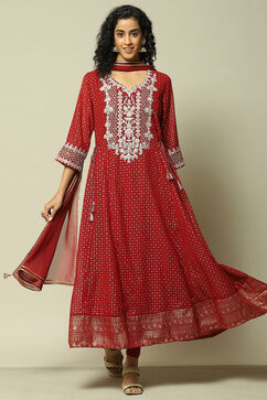 Wine Polyester Kalidar Printed Kurta Legging Suit Set image number 7