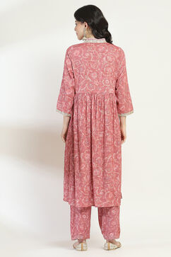 Pink Printed Gathered Suit Set image number 4