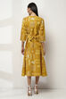Yellow Cotton Printed Flared Dress image number 3
