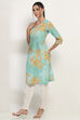 Aqua Cotton Printed Straight Kurta image number 2