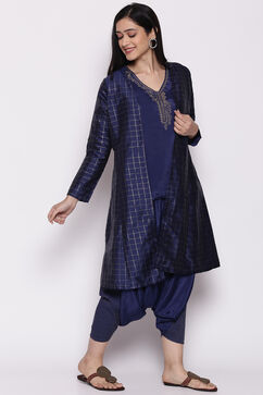 Royal Blue Polyester Viscose Straight Suit Set image number 5