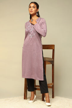 Mauve Acrylic Straight Kurta image number 0