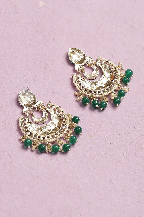 Dark Green Gold Plated Chandbalis image number 2
