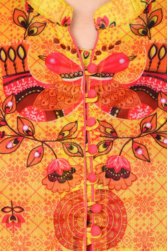 Yellow & Pink Reversible Anarkali Polyester Kurta image number 7