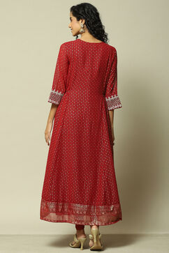 Wine Polyester Kalidar Printed Kurta Legging Suit Set image number 5