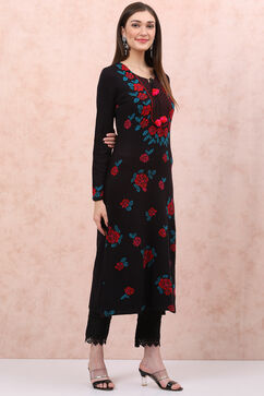 Black Acrylic Straight Kurta image number 2