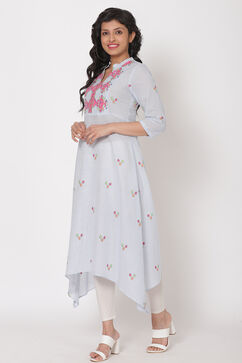 Light Blue Cotton A-Line Kurta image number 2