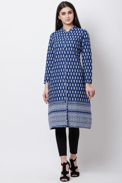Blue Cotton And Flex A Line Jacket image number 0