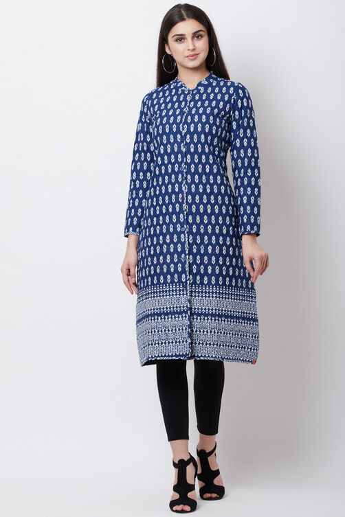Blue Cotton And Flex A Line Jacket image number 0