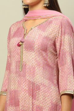 Pink Viscose Blend Straight Printed Kurta Palazzo Suit Set image number 1