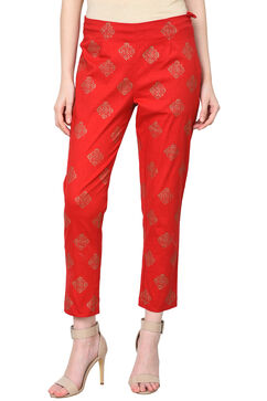 Red Poly Lycra Slim Pants image number 0