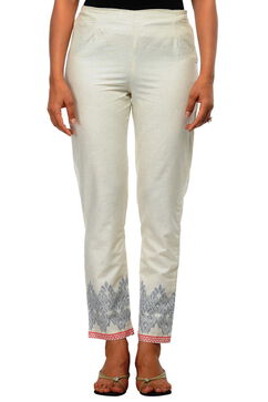 Beige Cotton Straight Pants image number 0