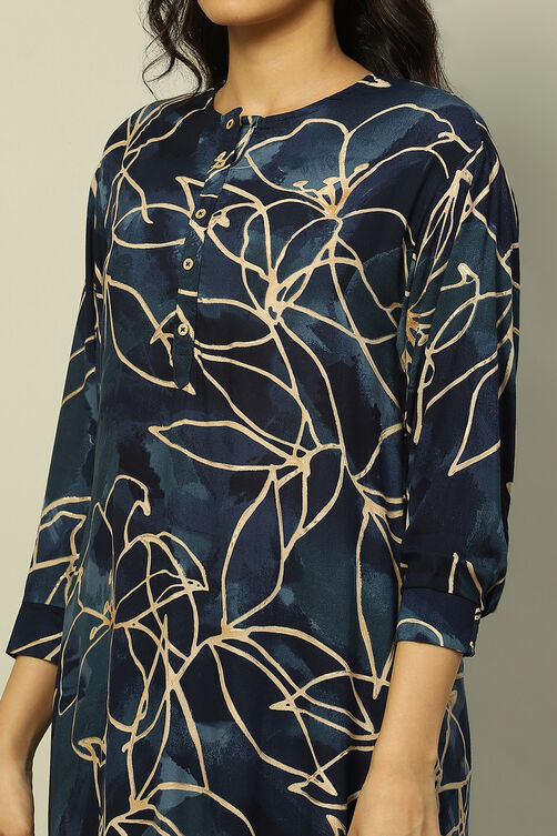 Aqua Blue Floral Printed Straight Co-ord Set image number 1