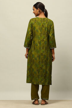 Green Printed Straight Suit Set image number 4