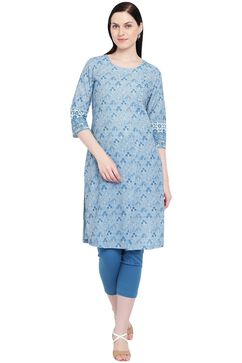 Light-Blue Cambric A-Line Kurta image number 0