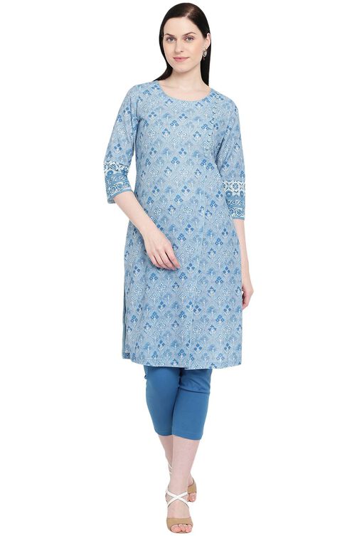 Light-Blue Cambric A-Line Kurta image number 0