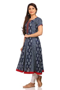 Indigo Flared Cotton Kurta image number 2