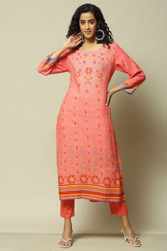 Pink LIVA Straight Printed Kurta image number 0