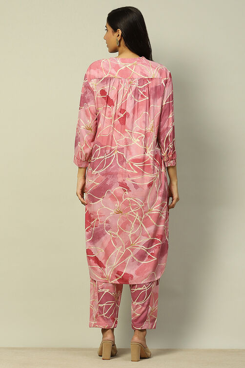 Aqua Blue Floral Printed Straight Co-ord Set image number 4