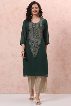 Green Art Silk Straight Kurta image number 3