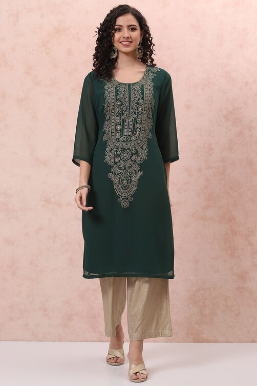 Green Art Silk Straight Kurta image number 3