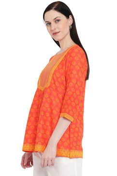 Coral Viscose A-Line Indie Top image number 2